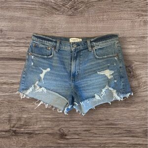 Abercrombie & Fitch Ripped Blue Jean Mid Rise Shorts